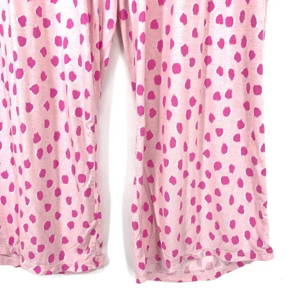 Kate Spade Pajama Set Womens Size L Pink Animal Print Spots Novelty Print *FLAW